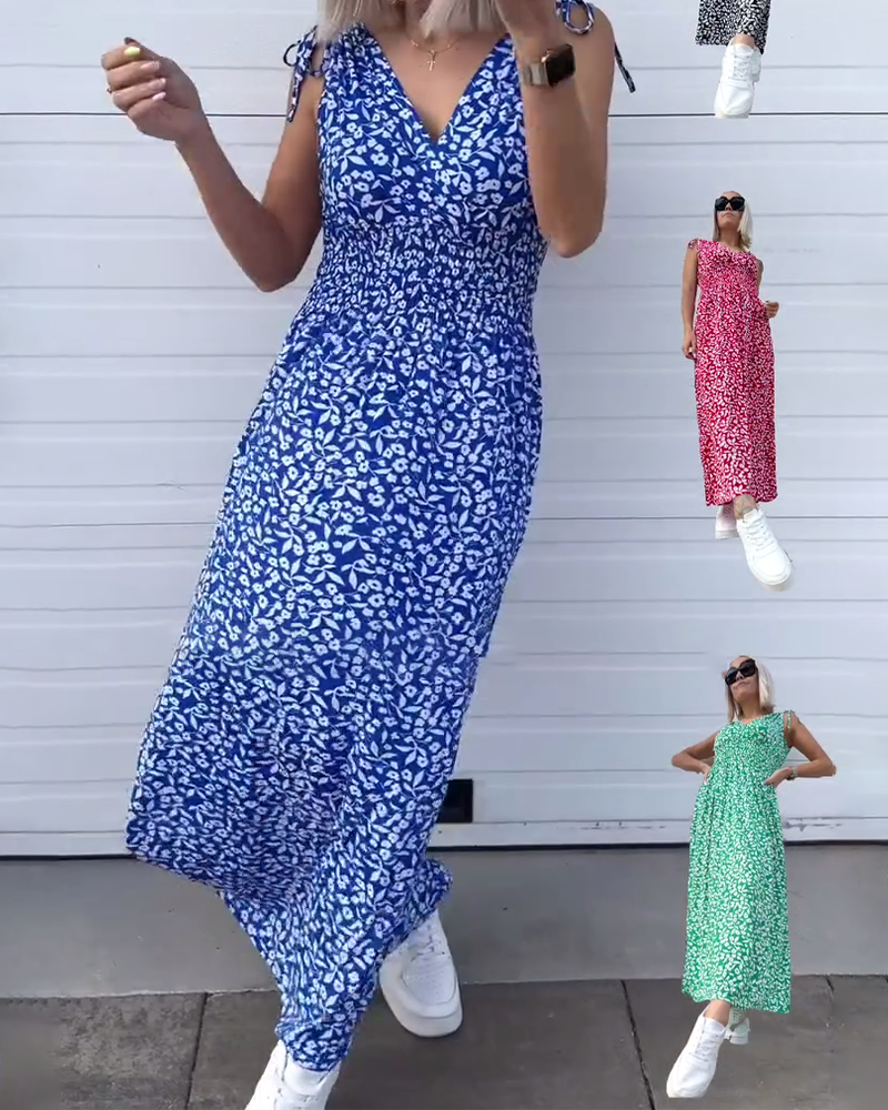 Kleid Ärmellos Taille Geblümt Lang