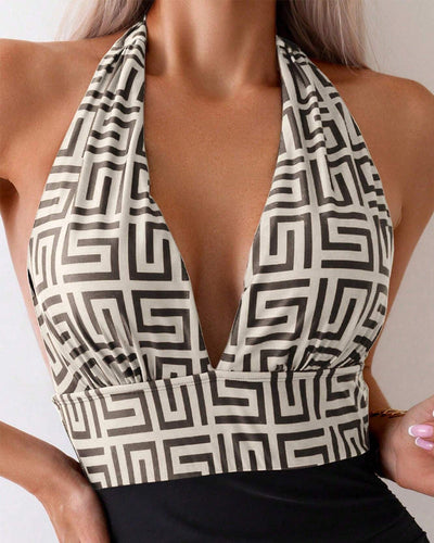 Badeanzug Bedruckt Kontrast Neckholder Einteilig