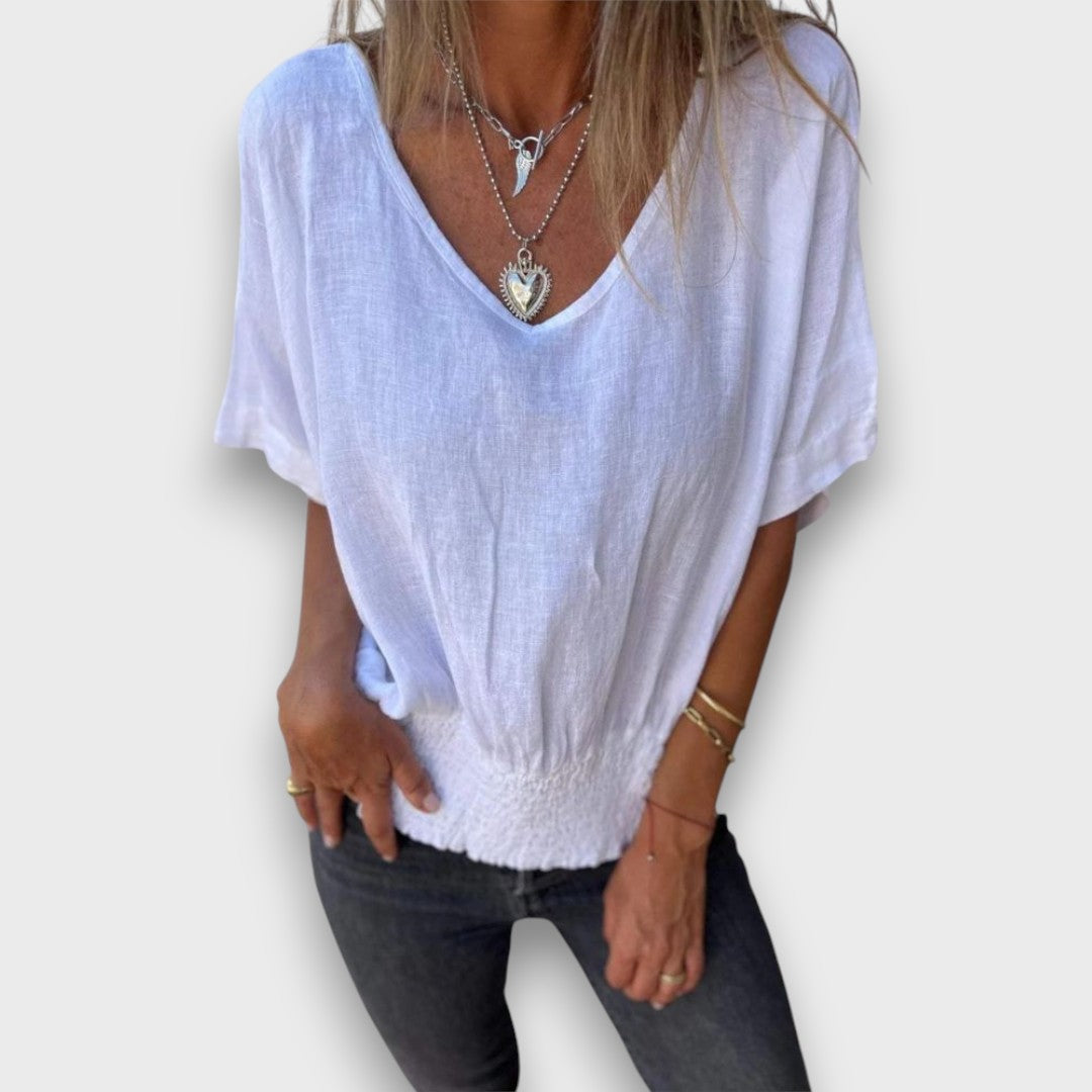 Bomia – Bequemes T-Shirt mit Taillenbund und V-Ausschnitt