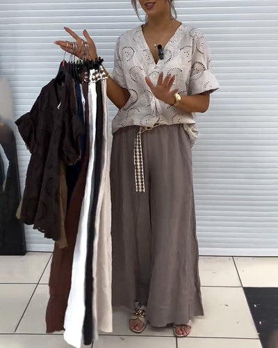 Bluse V-Ausschnitt Französisch Cut-Out