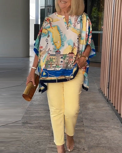 Bluse Fledermausärmel Druck