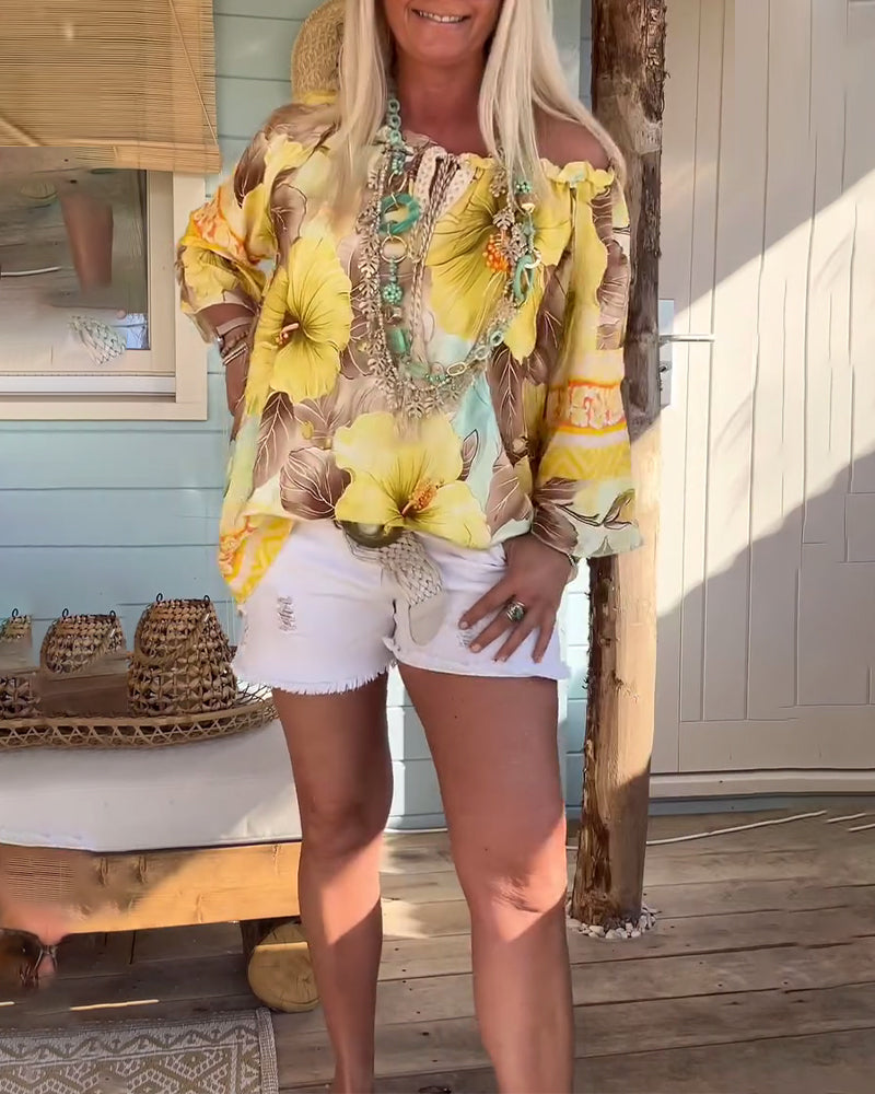 Bluse Off-Shoulder Resort-Print