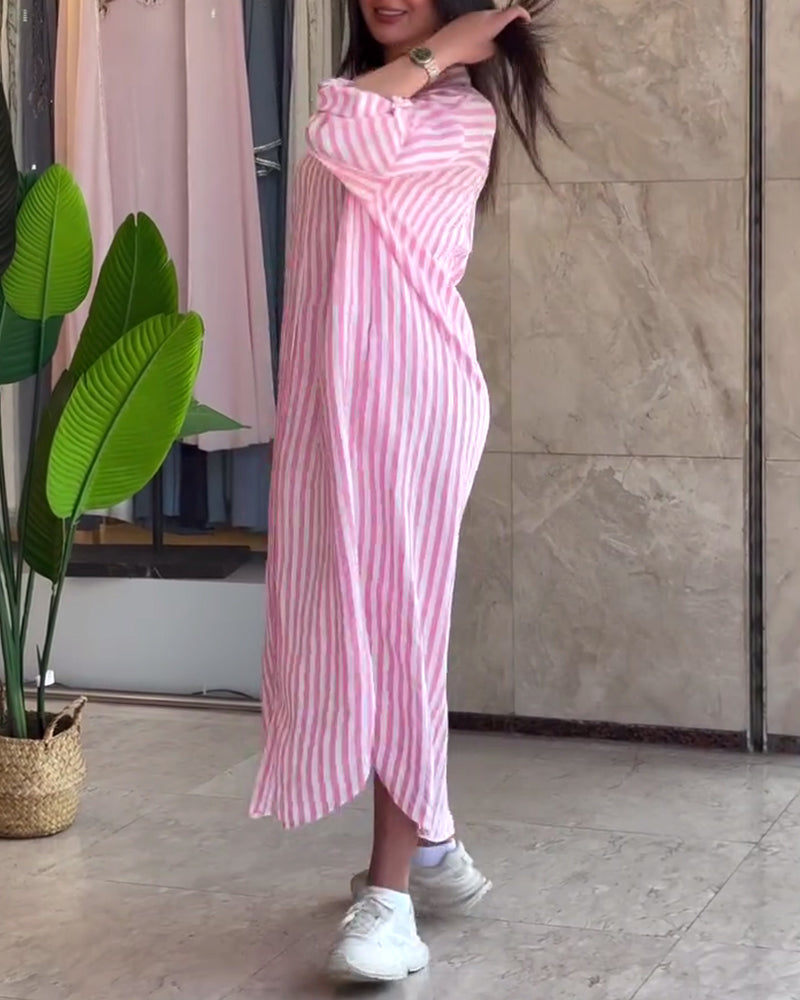 Kleid Weit Aufschlag Gestreift