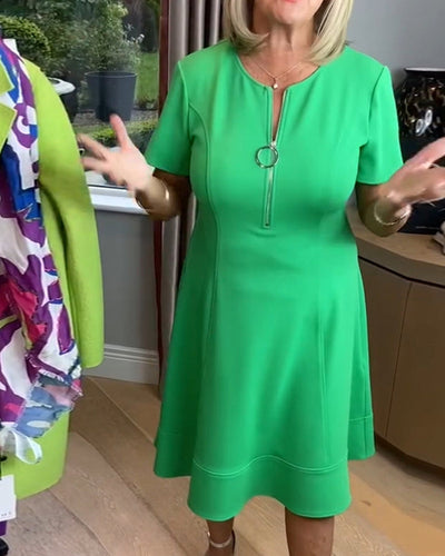 Kleid Halbreißverschluss Temperament Kurzarm