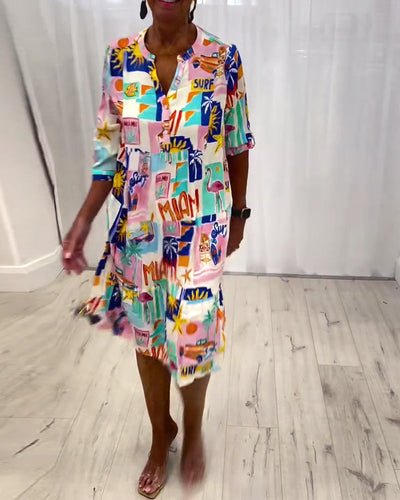 Kleid V-Ausschnitt Bedruckt