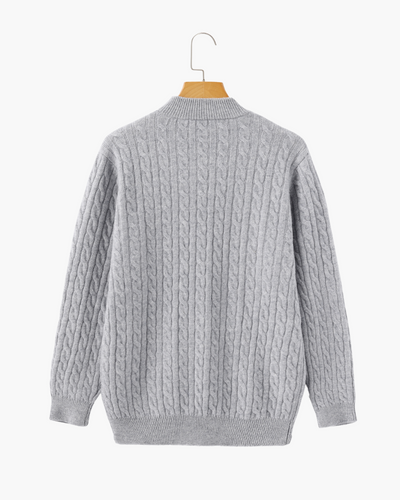 Roman | Chunky knit Herren Chasmere Pullover mit Kabelstrickmuster & Halb Reißverschluss Kragen