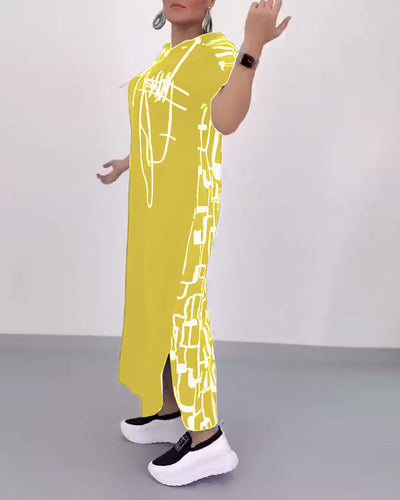 Kleid Halb-Reißverschluss Locker Kontrast