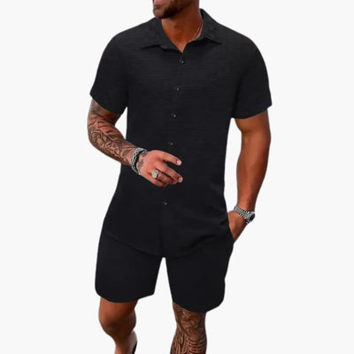 Herren Zweiteiler Set aus Baumwollmix mit Jacquardstruktur