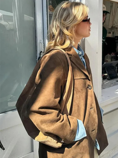 Heidi-Mode | Lederjacke Damen Blazer Modell mit Knopfverschluss und Reverskragen