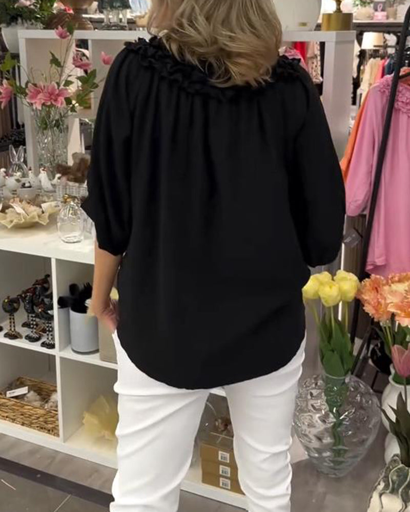 Bluse Kurzärmlig Blumenmuster Weit