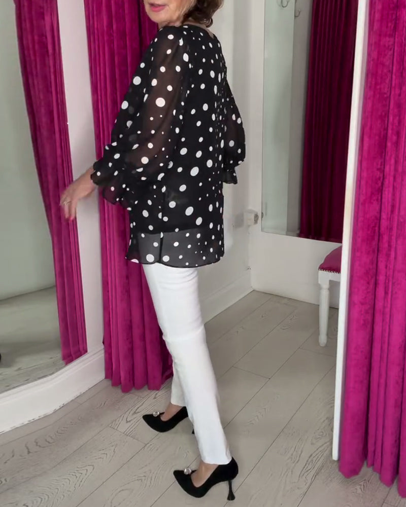 Bluse Laternenärmel Gepunktet Druck Lässig