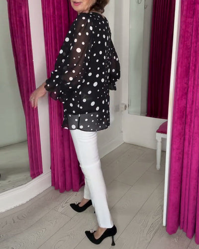 Bluse Laternenärmel Gepunktet Druck Lässig