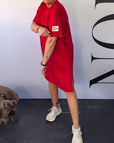 Kleid Rundhalsausschnitt Lässig Kurzarm Einfach