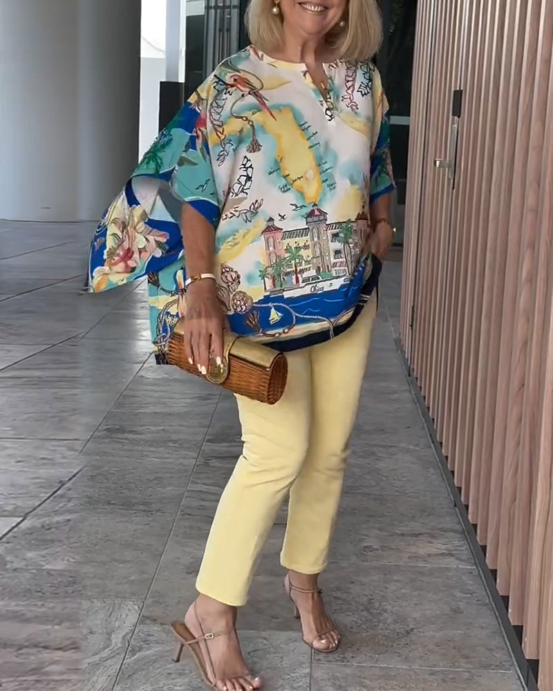 Bluse Fledermausärmel Druck