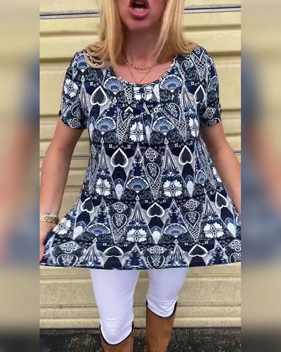 T-Shirt lässig Retro Rundhals bedruckt