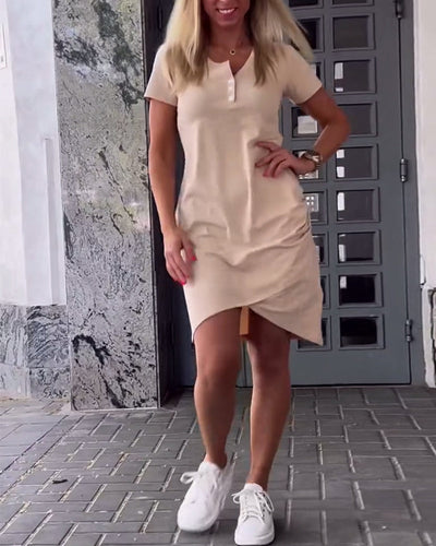 Kleid Unregelmäßig Gekreuzt Kurzarm