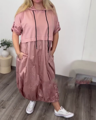 Kleid Mit Kapuze Laterne Paneliert Casual