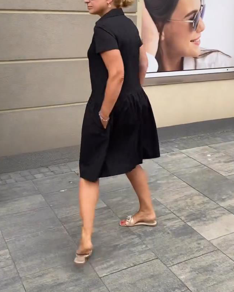 Kleid Revers Halbreißverschluss Uni A-Linie