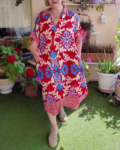 Kleid Mode Revers Gedruckt Locker