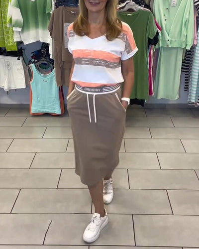 Set V-Ausschnitt Gestreifter Sportrock