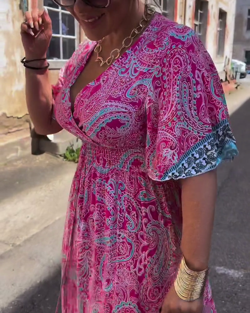 Kleid V-Ausschnitt Bedruckte Taille