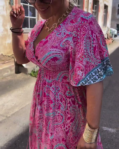 Kleid V-Ausschnitt Bedruckte Taille