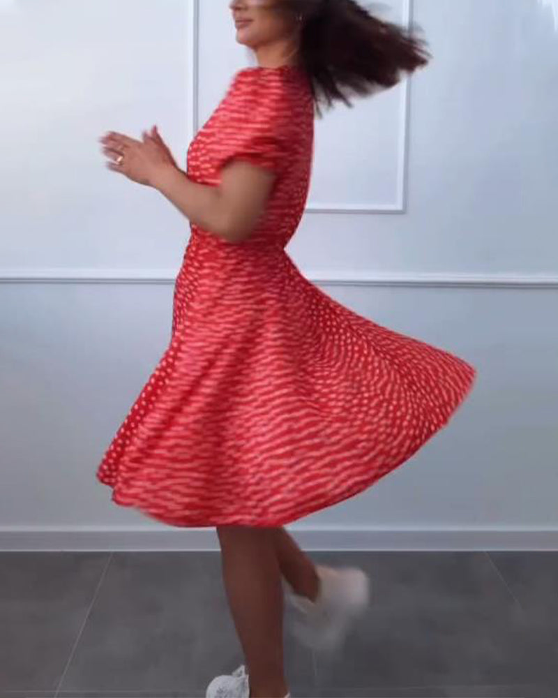 Kleid Punktmuster Druck Knopf V-Ausschnitt