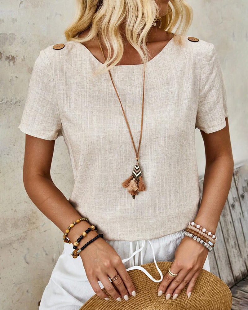 T-Shirt Rundhals Baumwolle Und Leinen Kurzärmlig