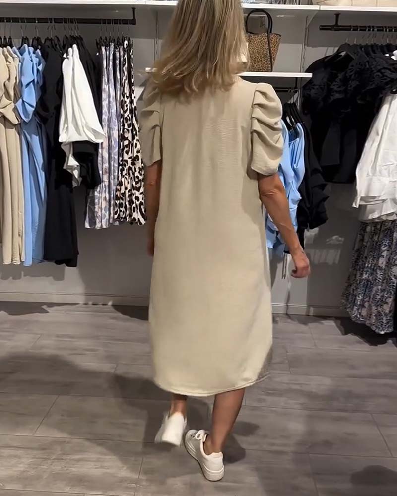 Kleid Puffärmel V-Ausschnitt Temperamentvoll