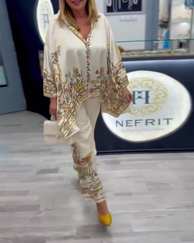 Anzug Modische Fledermausärmel Druck Weites Bein