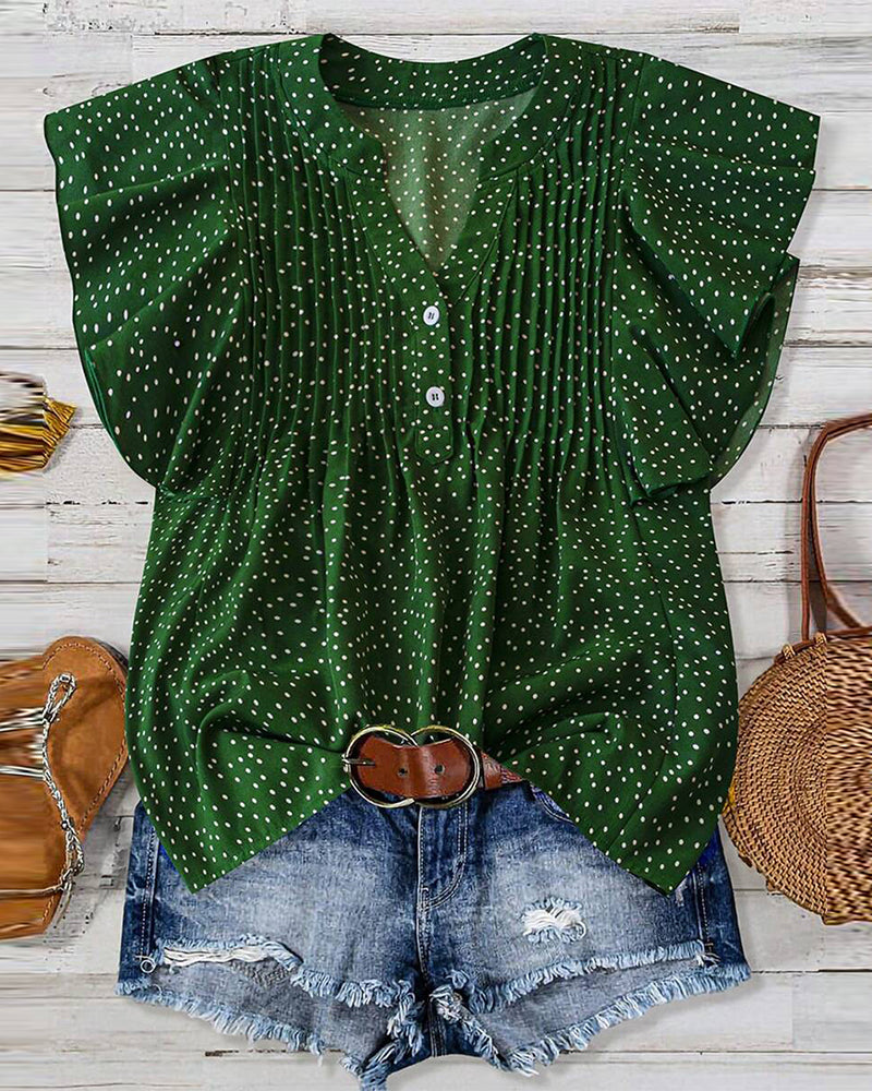 Bluse Rüschenärmel V-Ausschnitt Pünktchen