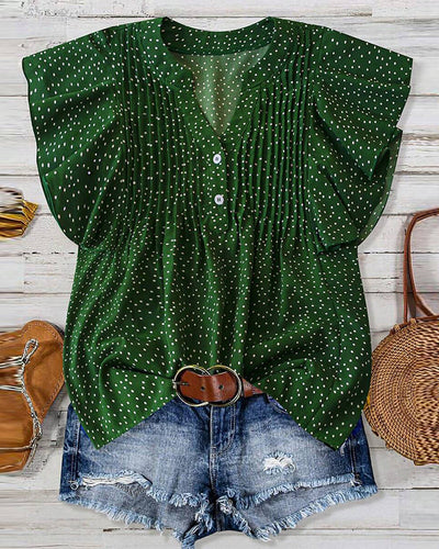 Bluse Rüschenärmel V-Ausschnitt Pünktchen