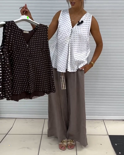 Trägeroberteil V-Ausschnitt Knopfleiste Polka Punkt Print