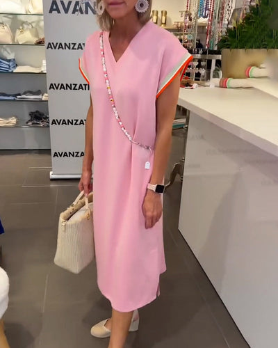 Kleid Lotusblatt-Ärmel V-Ausschnitt Lässiger Schlitz