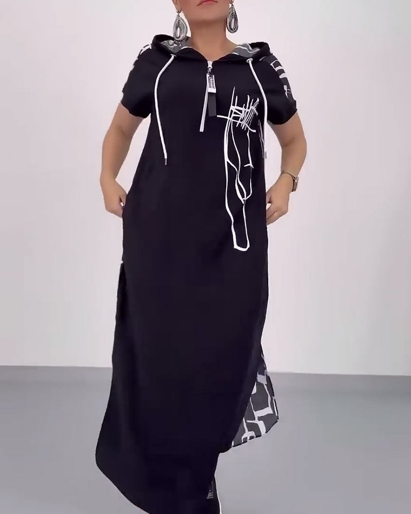 Kleid Halb-Reißverschluss Locker Kontrast