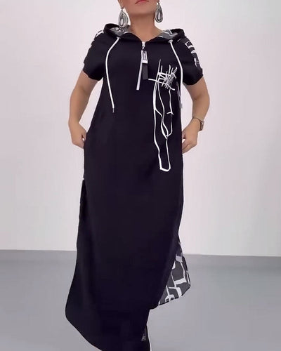 Kleid Halb-Reißverschluss Locker Kontrast