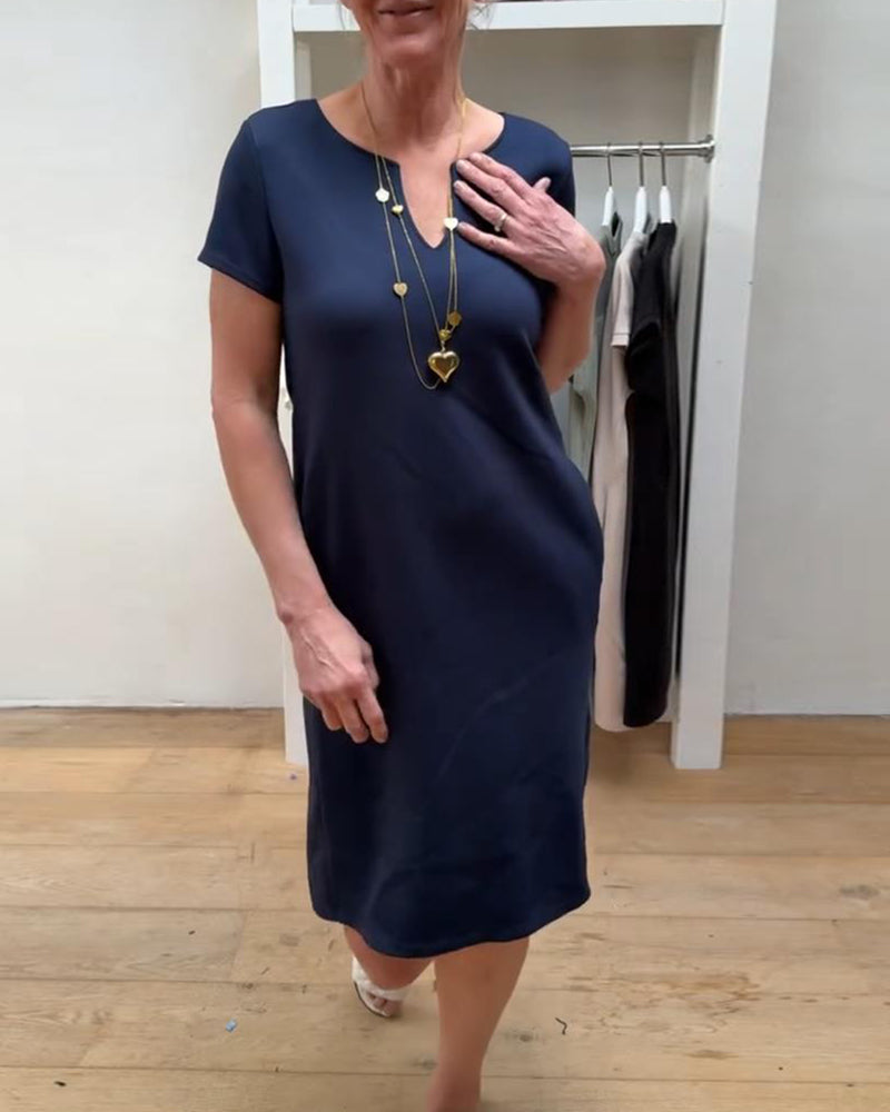 Kleid Lässig Schmal Einfarbig Kurzarm