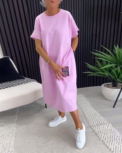 Kleid Kurzarm Lässig Gerade Tasche