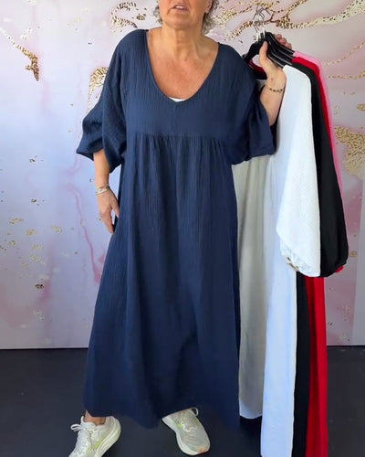 Kleid Waldstil V-Ausschnitt Falten Einfarbig