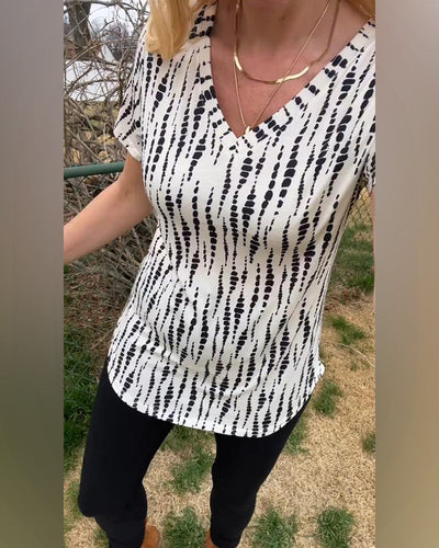 T-Shirt bedruckt kurzärmelig V-Ausschnitt