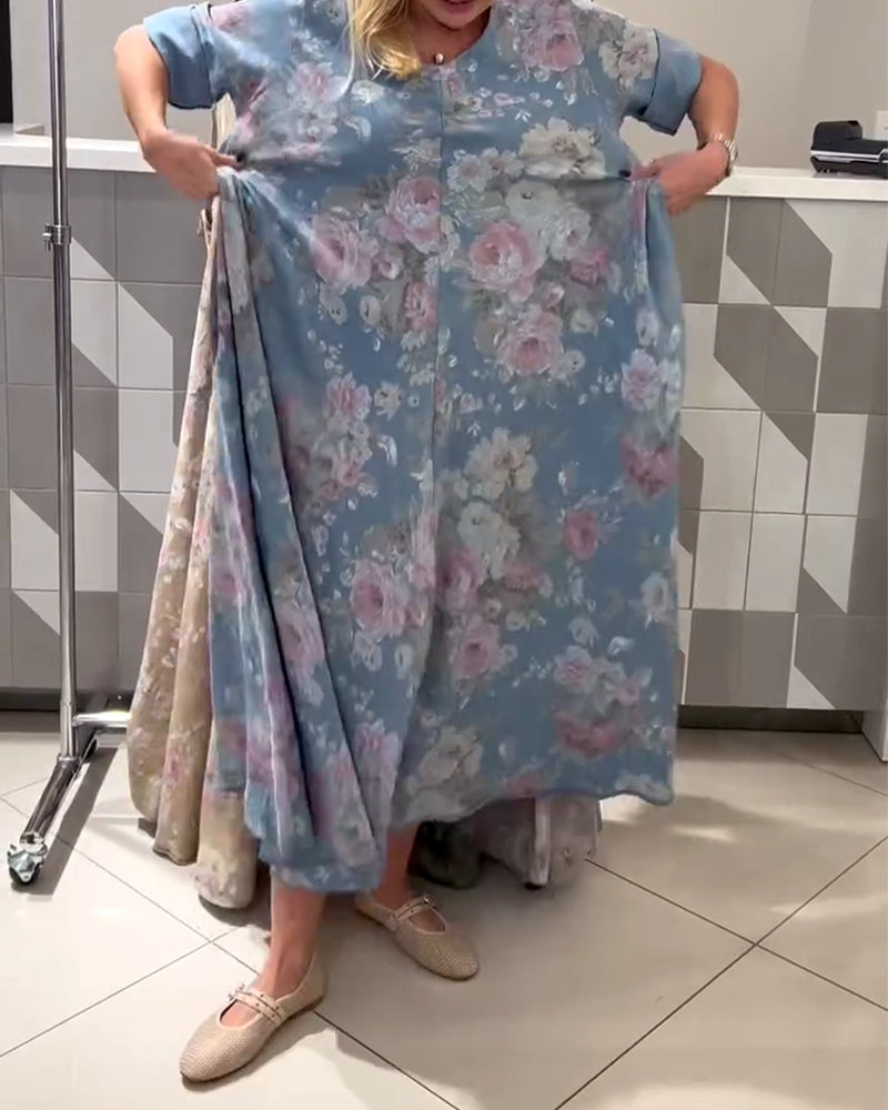 Kleid V-Ausschnitt Blumenmuster A-Linie