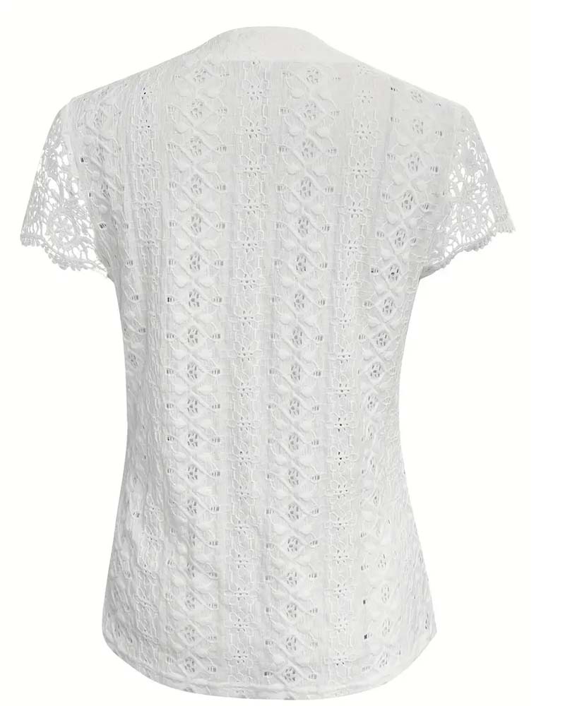 Bluse Unifarben Ausgehöhlt Kurzärmelig