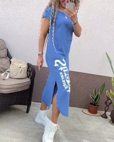 Kleid Sexy Schlitz Kurzarm