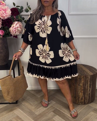 Kleid Halbärmel Knoten Übergroß Bedruckt