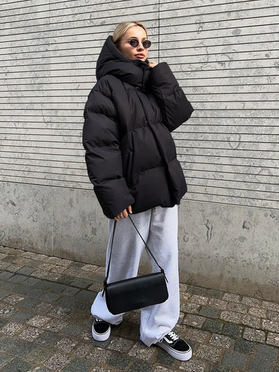Puffer-Winterjacke mit Kapuze für Frauen