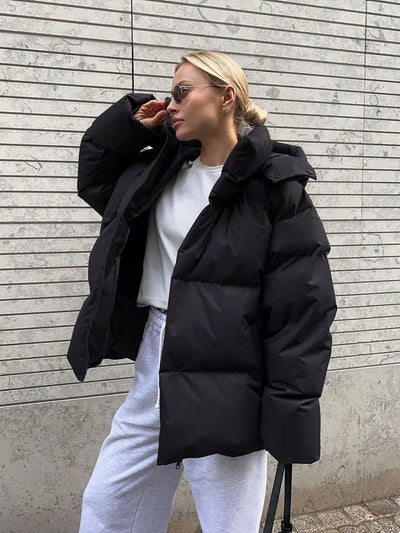 Puffer-Winterjacke mit Kapuze für Frauen
