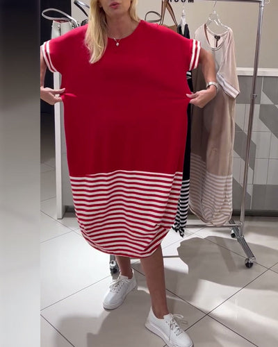 Kleid Kontraststreifen Kurzärmlig Casual