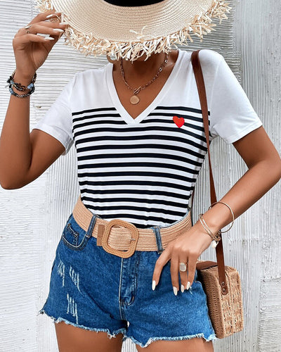 T-Shirt V-Ausschnitt Gestreift Allround