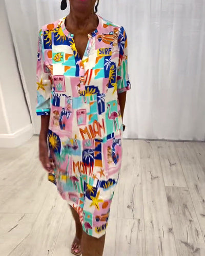 Kleid V-Ausschnitt Bedruckt