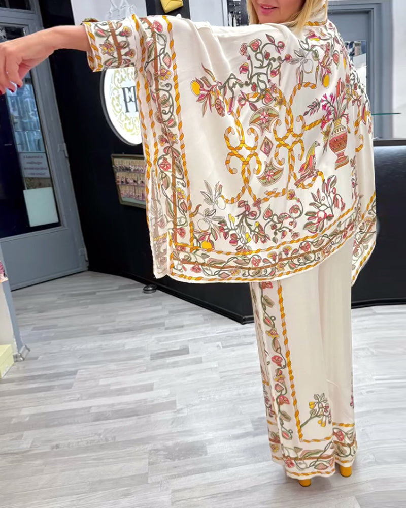 Anzug Modische Fledermausärmel Druck Weites Bein